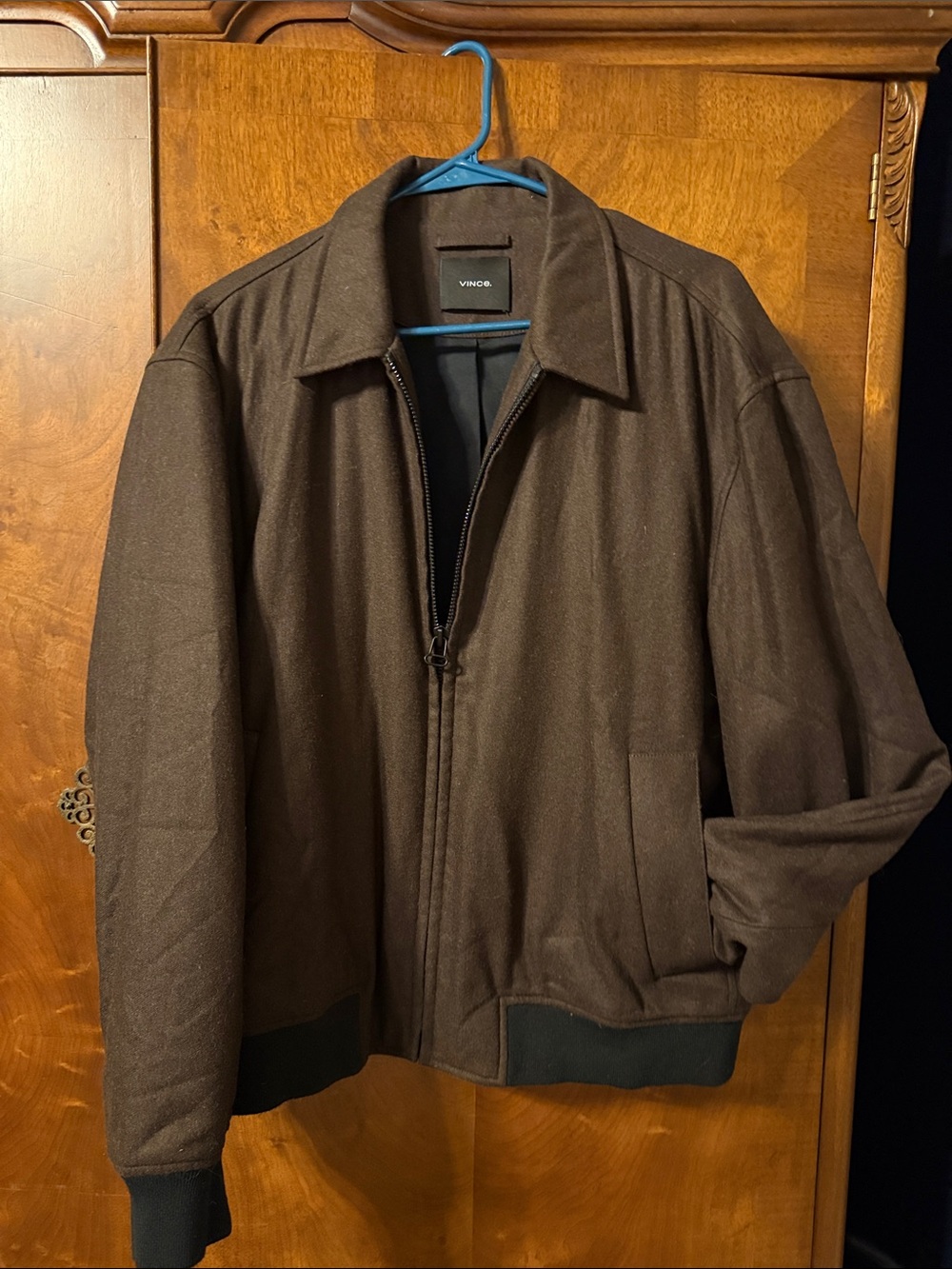 Vince Brown Zip-Front Bomber Jacket
